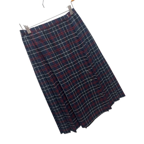 David Brooks Ltd Vintage Black, Blue and Red Pleated Wool Maxi Skirt - Picture 1 of 7